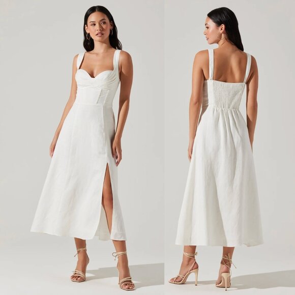 NEW ASTR the Label Estella Midi Dress in White Linen Corset Bustier Maxi XS - Picture 1 of 2
